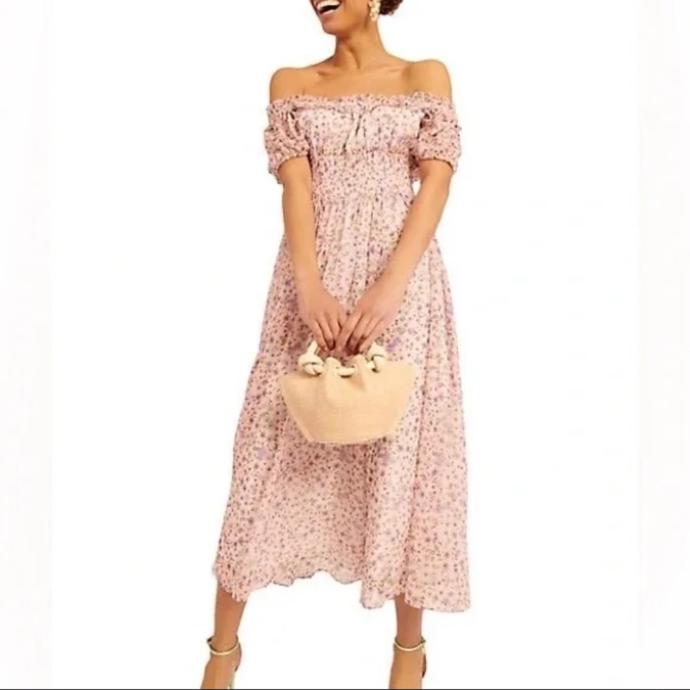 Rachel Parcell Blush Floral Smocked Midi Dress